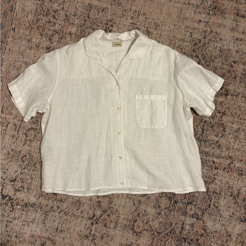 L.L. Bean White Camp Collar Boxy Button Down Shirt